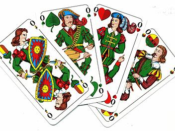 Eichel, Grün, Herz und Schellen - wer vier Ober bekommt, kann beim Schafkopf ein schönes Spiel anmelden. Foto: Stephan Tiroch