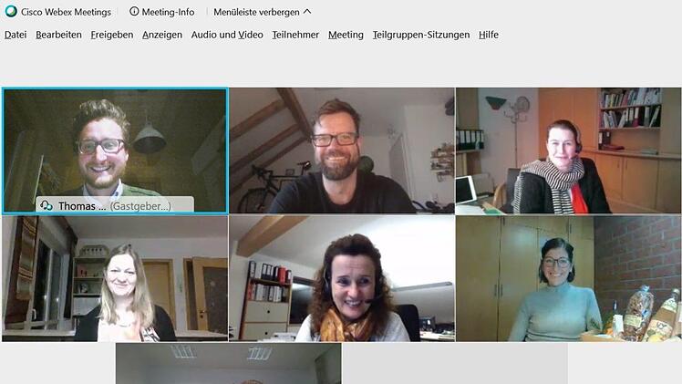 In der Videokonferenz:  Thomas Lang, Michael Breitenfelder, Christiane Meyer, Nadine Zettlmeisl (ILE-Managerin), Sabine Hafner (Klima-Kom), Pia Keller, Wolfgang Nierhoff (Vorsitzender  ILE Wirtschaftsband A 9)  Foto: PR