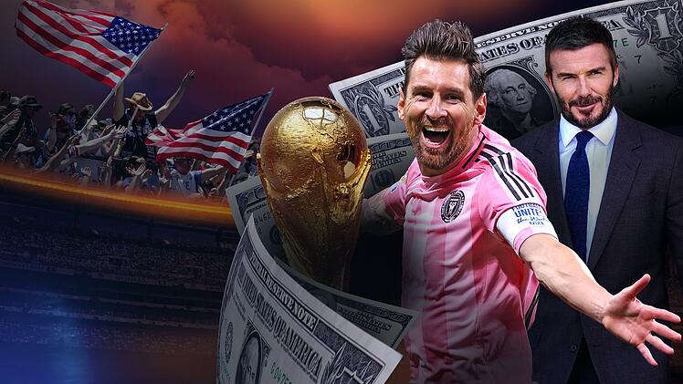 Fu&szlig;ball in den US rund um prominente Marketing-Gesichter wie Lionel Messi (links) und David Beckham. Vier Wochen vor dem Er&ouml;ffnungsspiel der Fu&szlig;ball-WM 2026 blickt die Doku "American Soccer Dream - Fu&szlig;ballnation der Zukunft?" auf den Zustand des Fu&szlig;ballsports in den USA. Wie nachhaltig ist der Boom des amerikanischen Profi-Fu&szlig;balls?