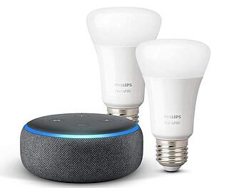 Smart Home für Einsteiger: Den Echo Dot 3 inklusive zwei Philips Hue LED-Lampen gibt es aktuell bei Amazon für nur 29,49 Euro.