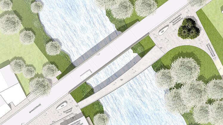 Die alte Brücke über der Baunach wird noch saniert. Da später der Gehweg entfällt, ist eine Fußgängerbrücke geplant, die das historische Bild des alten Bauwerks laut den Planern nicht stören soll. Grafik: Stadtplanungsbüro RSP