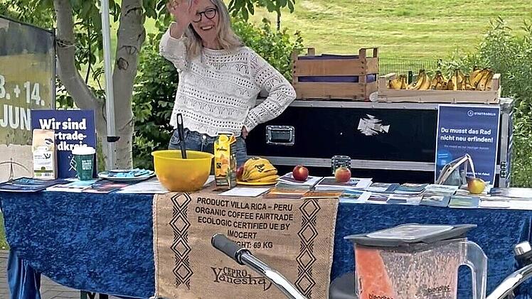 Als Hit auf der Droohdeseldour in Geroda entpuppte sich das Smoothie-Bike am Klimaschutz- und Fairtradeinformationsstand.