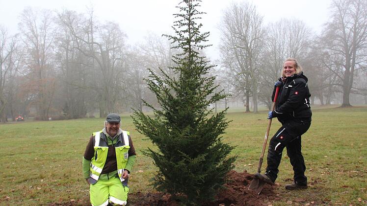 Ein Baum von 71: Lisa Heinze und Reiner Niermann pflanzen eine Libanonzeder.Oliver Schmidt