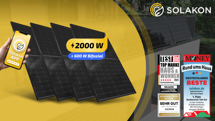 Das Balkonkraftwerk onPower 2000 Watt von Solakon bietet eine effiziente und nachhaltige Energieversorgung für umweltbewusste Haushalte zum Exklusiv-Preis von 469 Euro.