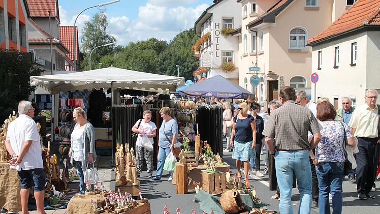 Die Von-Würtzburg-Straße in der Marktgemeinde Mitwitz verwandelte sich am Kirchweihsonntag beim Standmarkt in eine Fußgänger-, Einkaufs- und Genussmeile.Herbert Fischer