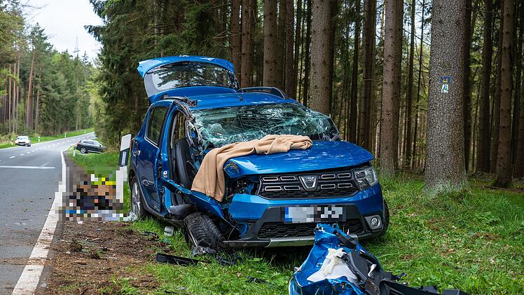 Dacia kommt von Fahrbahn ab und prallt gegen Baum