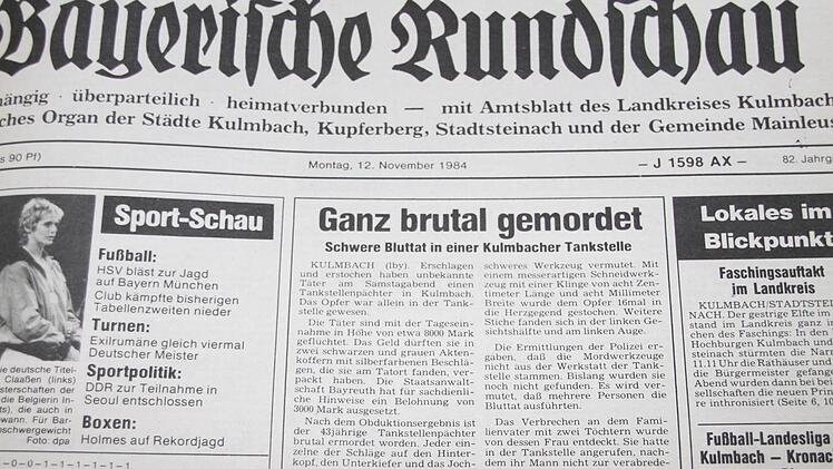 Titelseite der Bayerischen Rundschau nach dem Mord am 10. November 1984. Foto: Stephan Tiroch