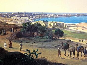 Die Vedutenmalerei ist typisch für Carl Theodor von Buseck: Große Stadtansichten mit signifikanten Gebäuden und Figurenstaffagen im Vordergrund - hier Alexandria.  Repros: Matthias Einwag