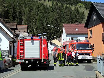Die Tanklöschfahrzeuge mussten auf der Straße bleiben und eine 200 Meter lange Schlauchleitung wurde den Berg hinauf verlegt. Foto: Susanne Deuerling