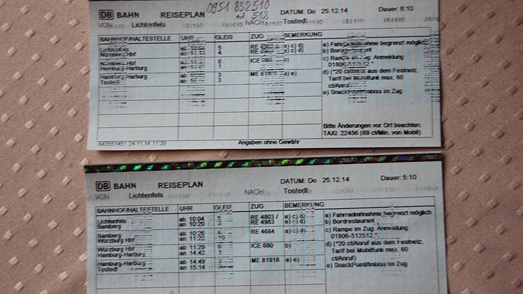 Der Reiseplan ist zum Teil unleserlich. (Foto: Friedwald Schedel)