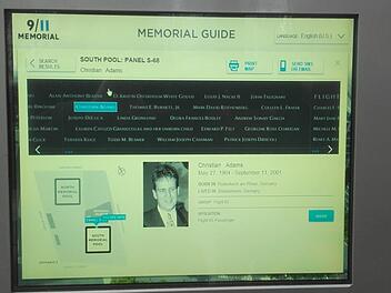 Die virtuelle Gedenkseite f&uuml;r Christian Adams an der Gedenkst&auml;tte am "Ground Zero" in New York. Der 37-J&auml;hrige starb beim Absturz von Flug United Airlines 93 in Pennsylvania.