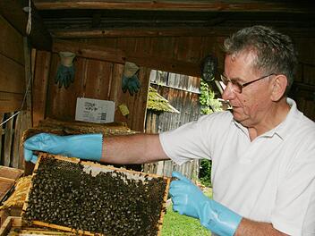 Hermann Lochner in seinem Bienenhaus in Katschenreuth. Foto: Sonny Adam
