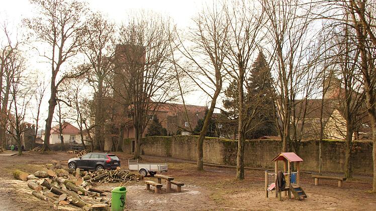 Ungewohnt kahl und fast verloren wirkt der Kinderspielplatz im Jörgentorpark, nachdem der Baumbewuchs weg ist. Heike Beudert