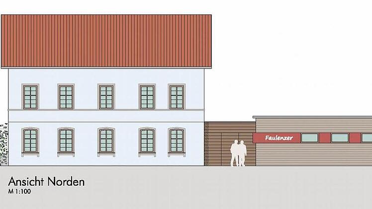 Ansicht des Jugendclubs "Faulenzer" von Norden Skizze: Lackner-Roth Architekten