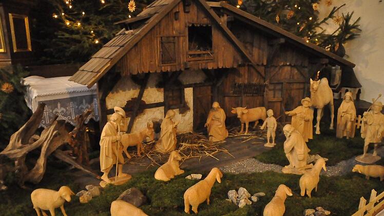 Eine Krippe und zwei Weihnachtsbäume bildeten das adventliche Ensemble in der Pfarrkirche.Foto: Peter Klopf