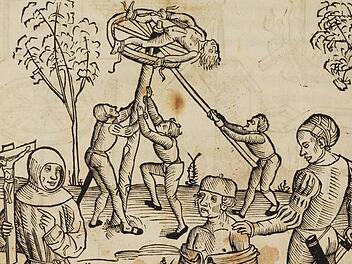 In der "Bambergischen Halsgerichtsordnung" von 1507 wird detailliert beschrieben, teils anhand von Bildern, wie mit Straftätern umzugehen ist. Repro: Staatsbibliothek Bamberg/Gerald Raab