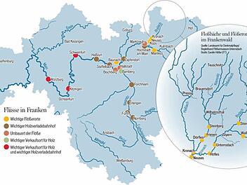 Die fränkischen Flüsse dienten den Flößern in einem ausgeklügelten System als Transportweg vom Frankenwald bis an den Rhein.  Foto: Grafik Carolin Höfler