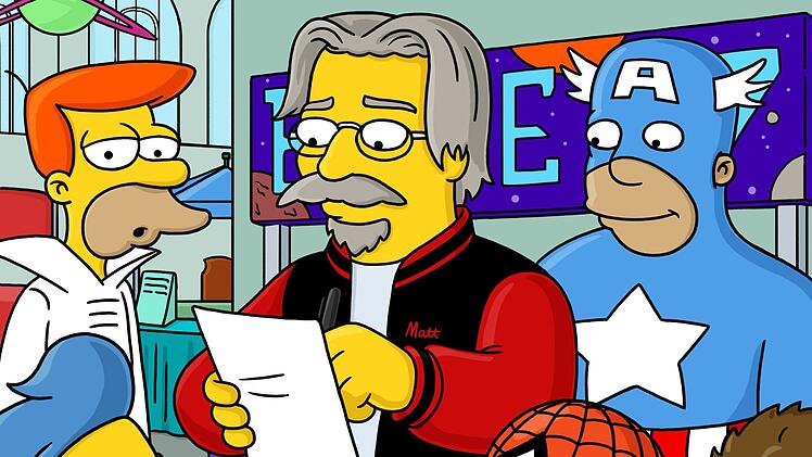 Wie "Simpsons"-Sch&ouml;pfer Matt Groening, hier als gelbe Figur in seiner Serie, verriet, hei&szlig;en sowohl sein Vater als auch sein &auml;lterer Sohn Homer.