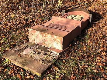 Der umgestürzte Bildstock am "Alt-Schulzengarten" in der Nähe des Biotops.  Foto: René Gerner