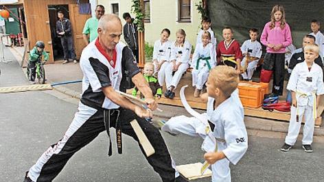 Nicht nur asiatisches Essen, sondern auch asiatische Kampfkunst gab es letztes Jahr beim Pommersfeldner Dorffest im Rahmenprogramm. Auf dem Archivfoto ist Trainer Rainer Giel mit einem seiner Schützlinge zu sehen. Foto: Archiv, Seeger