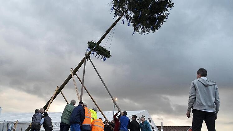 Impressionen von der Kirmes 2015. Den Plobaum stellen die Männer Wollbachs am frühen Samstagabend immer gemeinsam auf. Fotos: Kathrin Kupka-Hahn