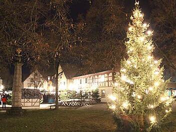 Das schöne Ambiente des Heiligenstadter Weihnachtsmarktes wird vom Weihnachtsbaum überstrahlt.  Fotos: fra-press