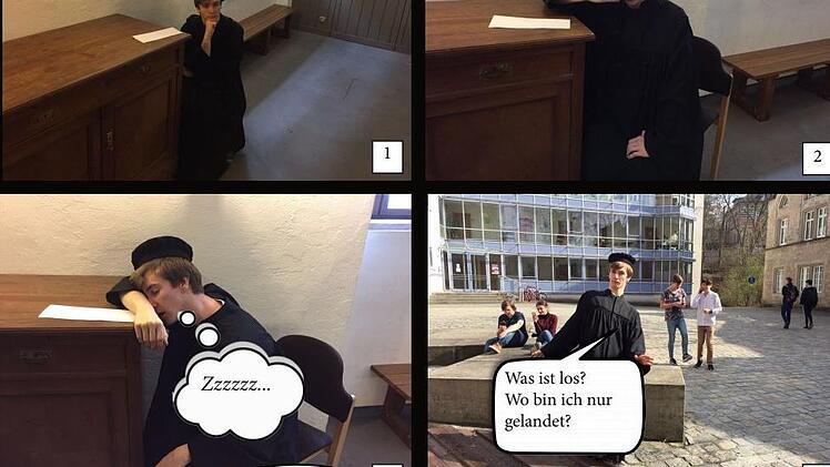 Im Stil eines Foto-Romans (Teil 1) lernt Luther, was ein Selfie ist. Repro: Casiopeia