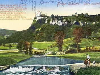 Postkarte von 1918 mit der Ruine Neideck und dem Victor-von-Scheffel-Gedicht aus Exodus cantorum  Repro: Reinhard Löwisch