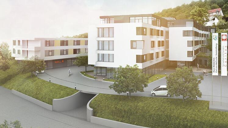 Blick in die Zukunft: So wird das neue Haus Waldenfels aussehen. Ein Stockwerk verbindet die ansonsten drei eigenständigen Gebäude. Grafik: Architekturbüro Kauffmann Theilig & Partner