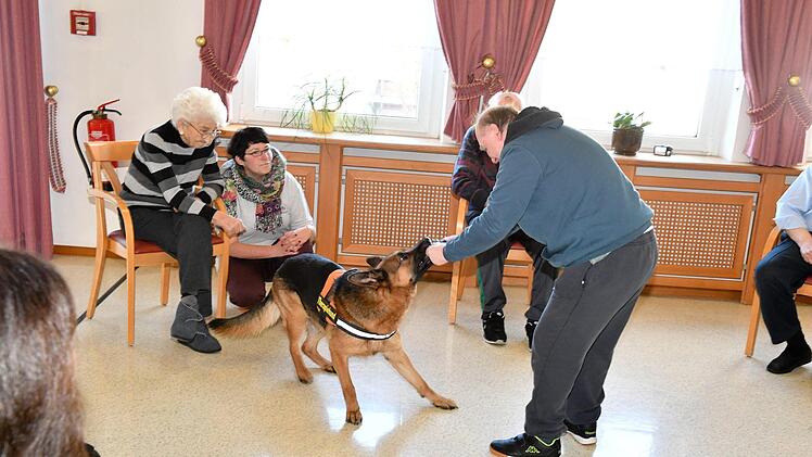 Therapiehund Aramis bei den Senioren im Kulmbacher WohnstiftFoto: Ronald Rinklef