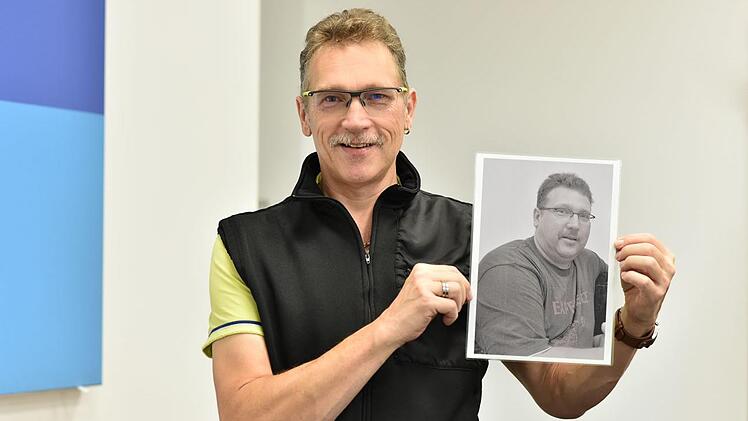 Vorher - nachher: Zwischen Roland Denner heute und Roland Denner früher (kleines Foto) liegen über 40 Kilo. Heute lebt der 51-Jährige gesünder und sportlicher denn je. Uni-Klinikum Erlangen
