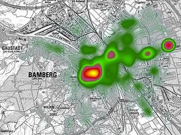 Dieses Bild zeigt die Kriminalitätsbelastung in Bamberg im Jahr 2017.  Darstellung: Polizeipräsidium Oberfranken