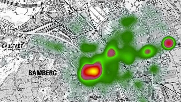 Dieses Bild zeigt die Kriminalitätsbelastung in Bamberg im Jahr 2017.  Darstellung: Polizeipräsidium Oberfranken
