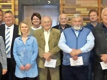 Hochkarätige Ehrungen des Bayerischen Landessportverbandes (BLSV) wurden bei der Hauptversammlung des TSV Himmelkron übergeben. Von links: Nicolin Engelhardt, Zweiter Bürgermeister Harald Peetz, Gabi Pittel, Emmi Richter, Raimund Oetter, Vorsitzender und Bürgermeister Gerhard Schneider, Kassiererin Doris Allstädt, stellvertretende Vorsitzende Carmen Back, Hermann Wolfrum, Ehrenvorsitzender Hans-Günther Naefken, Alwin Heß, Markus Popp, Walter Kaupper, Bernd Völkel, Karl-Heinz Völkel und Joachi...