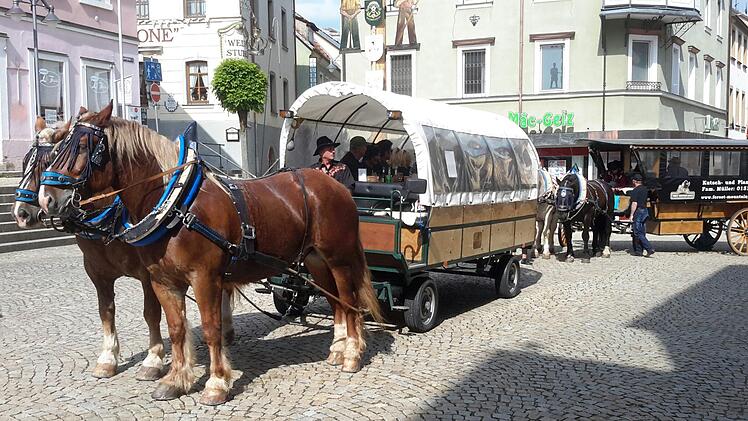 Gleich zwei Gespanne hatte am Pfingstwochenende eine Reisegesellschaft gebucht. Am Markplatz startete die Rundfahrt.