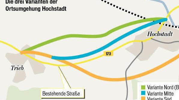 Wenn es nach der Gemeinde Hochstadt geht, soll es die Südvariante nicht werden. Grafik: Tanja Friedrich
