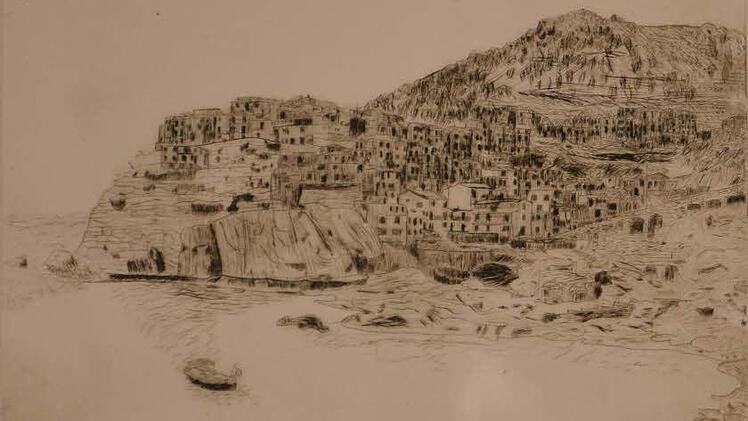 Die Radierung "Cinque Terre" stammt von Julia Zimmermann aus Römershofen - erst jüngst entstanden.