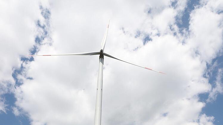 Rund ein Dutzend Personen nahmen an dem von Jürgen Baumgärtner, dem Berichterstatter der Petition, anberaumten Ortstermin vor einem der Windräder in Hain teil. Foto: Marian Hamacher
