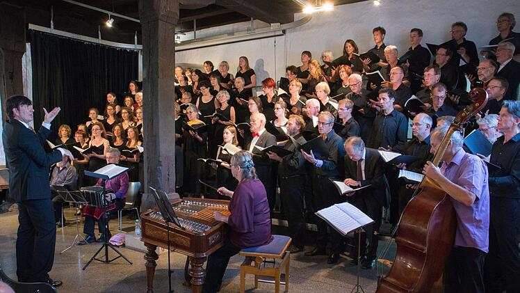 Ein beeindruckendes Konzert im Rahmen der deutsch-französischen Freundschaft gaben der Chor "Ripitiki" und das Quartett "Quatuor barbaroque" aus dem Département Drôme aus Frankreich, der Oratorienchor Würzburg und Mitglieder der Kantorei Haßberge unter der Gesamtleitung von Matthias Göttemann in der Rathaushalle in Haßfurt. Foto: Ulrike Langer