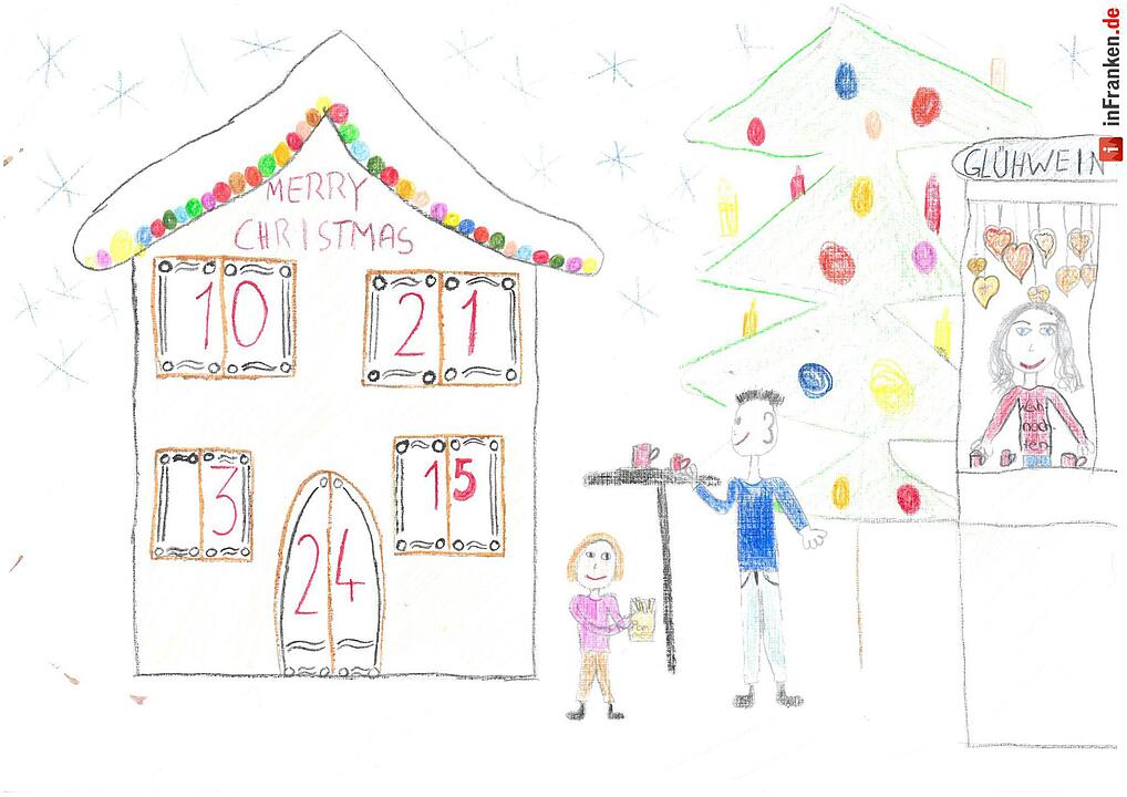 Selbstgemalte Weihnachtsbilder von Kindern aus Franken 2016