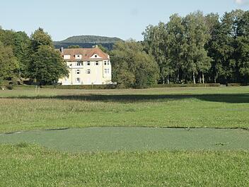 Das "Putting Green" auf der Übungswiese im Kurpark (hinten: Sinntalhof) soll an die Wandelhalle umziehen. Dort entstehen sechs Golfbahnen für Klinikgäste. Das freut nicht jeden.