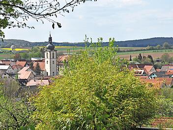 Ort im Grünen: Rügheim mit der Dekanatskirche. Hier findet am 15. Mai die Gartenbörse statt.