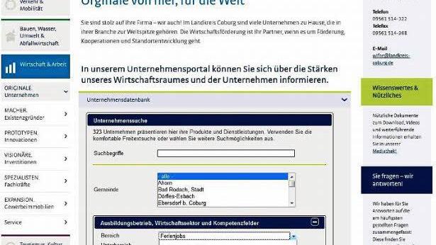 35 Unternehmen haben sich bereits für die Ferienjobbörse im Unternehmensportal des Landkreises Coburg registriert Screenshot