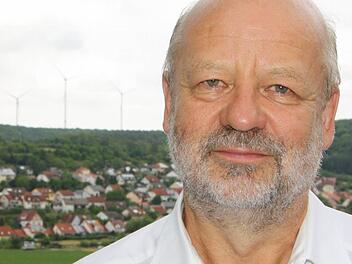 Hans-Josef Fell vor den Nüdlinger Windrädern. Foto: Ralf Ruppert