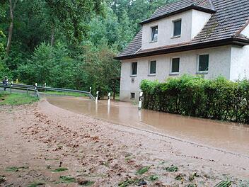 &Uuml;berschwemmung an der Auffahrt zur Medau-Schule Foto: Christiane Lehmann