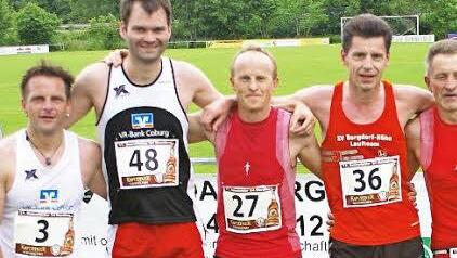 Die fünf Erstplatzierten des Sonnefelder Hauptlaufes (von links): Alexander Finsel, Martin Militzke (beide TV 48 Coburg), Frank Elsner, Jens Fleischhauer und Andreas Neuwald (alle SV Bergdorf-Höhn).