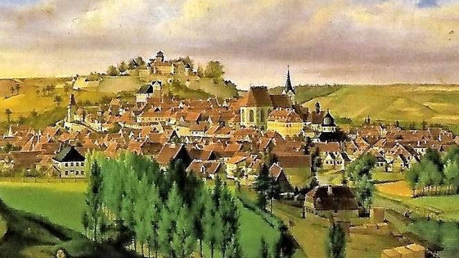Die imposante Festung Rosenberg diente als Rückzugsgebiet für das Kloster Langheim. Das Gemälde stammt aus dem Jahre 1842.