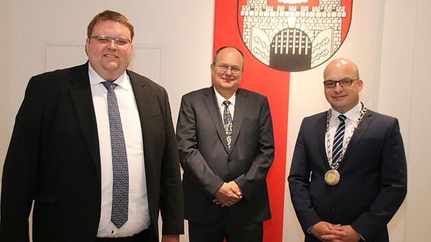 2. B&uuml;rgermeister Andreas Tr&auml;gner, 3. B&uuml;rgermeister Axel Knauff und B&uuml;rgermeister Michael Kastl  (von links). Thomas Malz