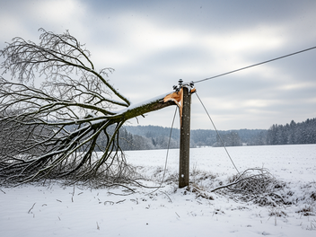 Stromausfall, Baum, Strommast, Stromleitung, Winter, Schnee