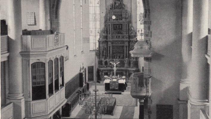 Das Innere der Morizkirche in den späten 40er Jahren.